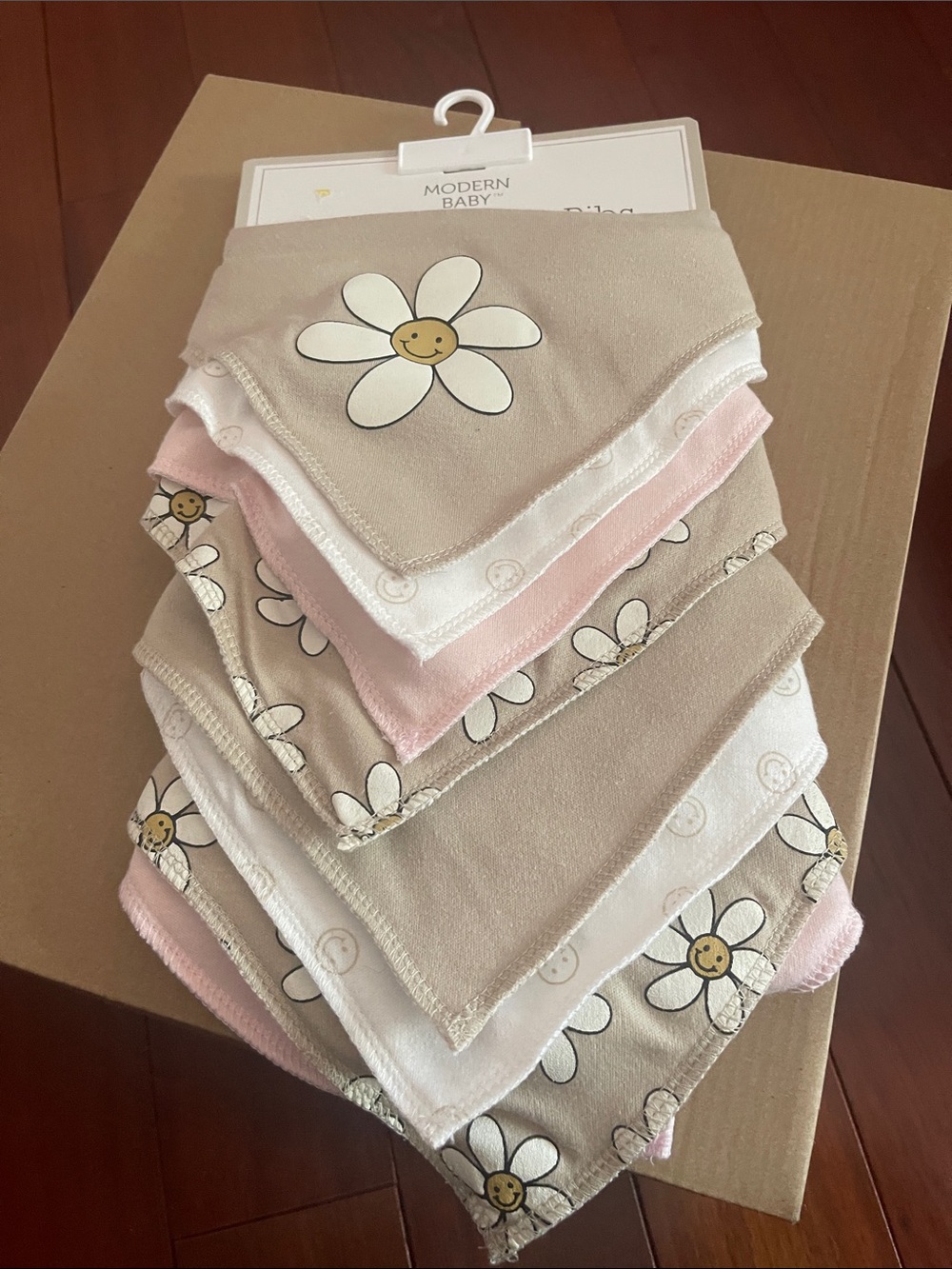 Modern Baby Daisy Bandana Bibs - Beige, Pink & White